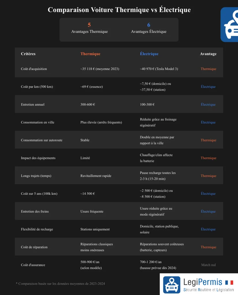 comparatif tableau coût voiture électrique par rapport à un modèle thermique essence ou diesel;.
