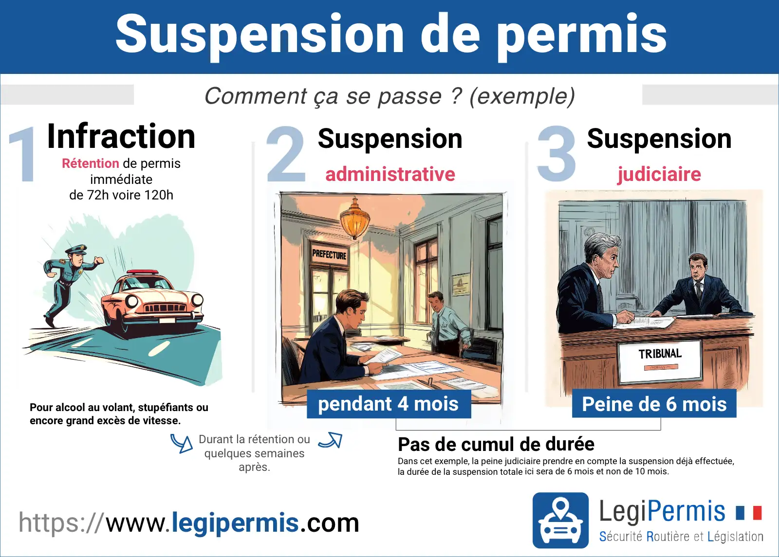 Suspension du permis de conduire : comment ça se passe pour le cumul de la durée de la suspension administrative et judiciaire.